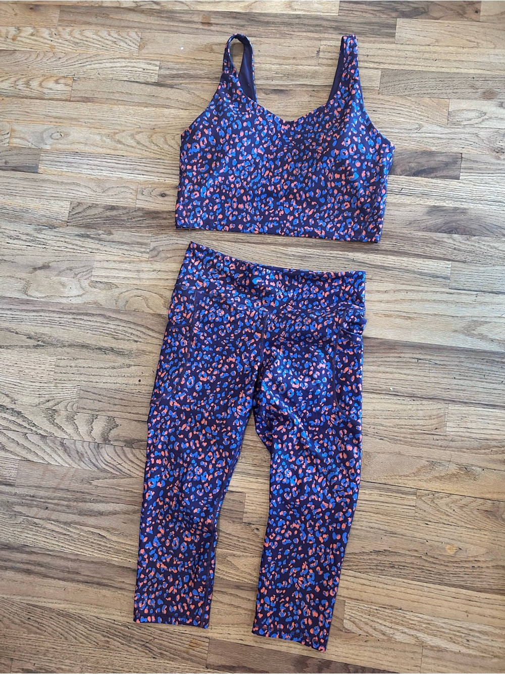 Women Active Set - Purple & Coral Leopard Print Crop Top and Leggings
